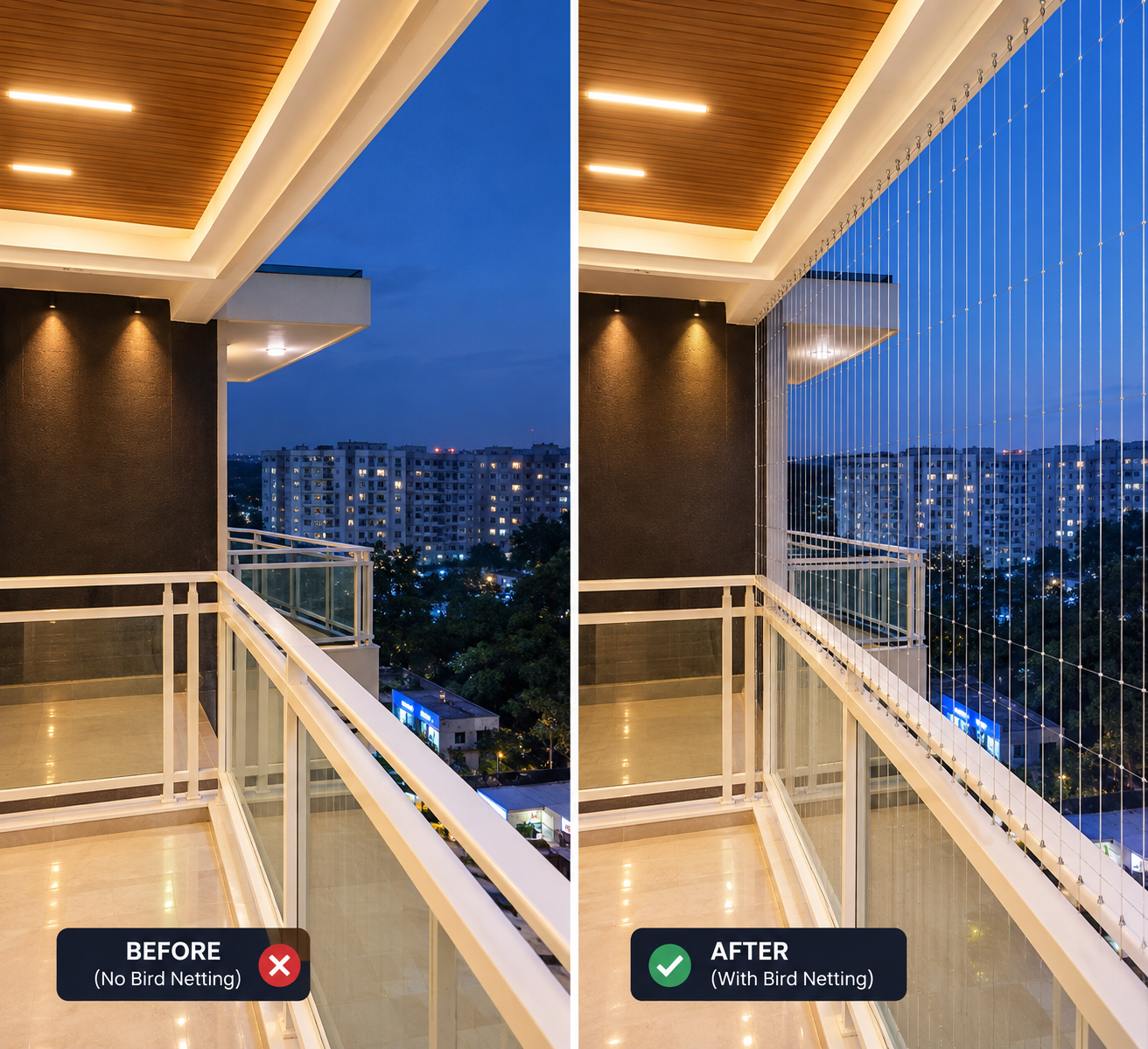 Invisible grill safety detail for a residential space in Pune