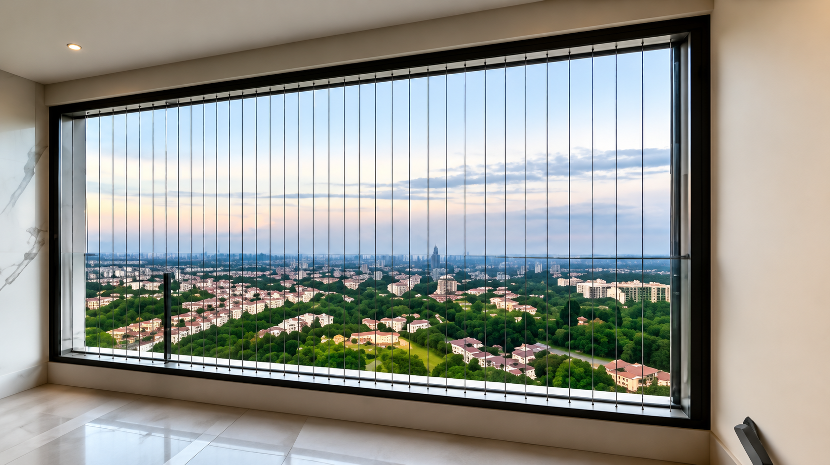 Stainless steel invisible grill installed across a Pune home window